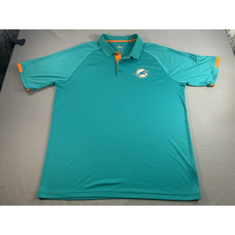 Majestic Cool Base Miami Dolphins Polo Shirt 2XL Teal Orange NFL Logo